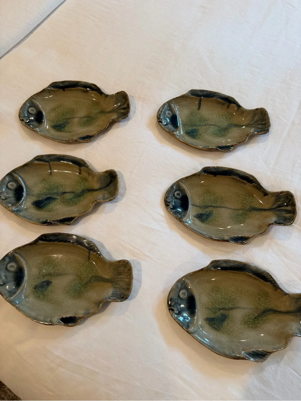 Green Ceramic Fish-Shaped Plates - Set of 6